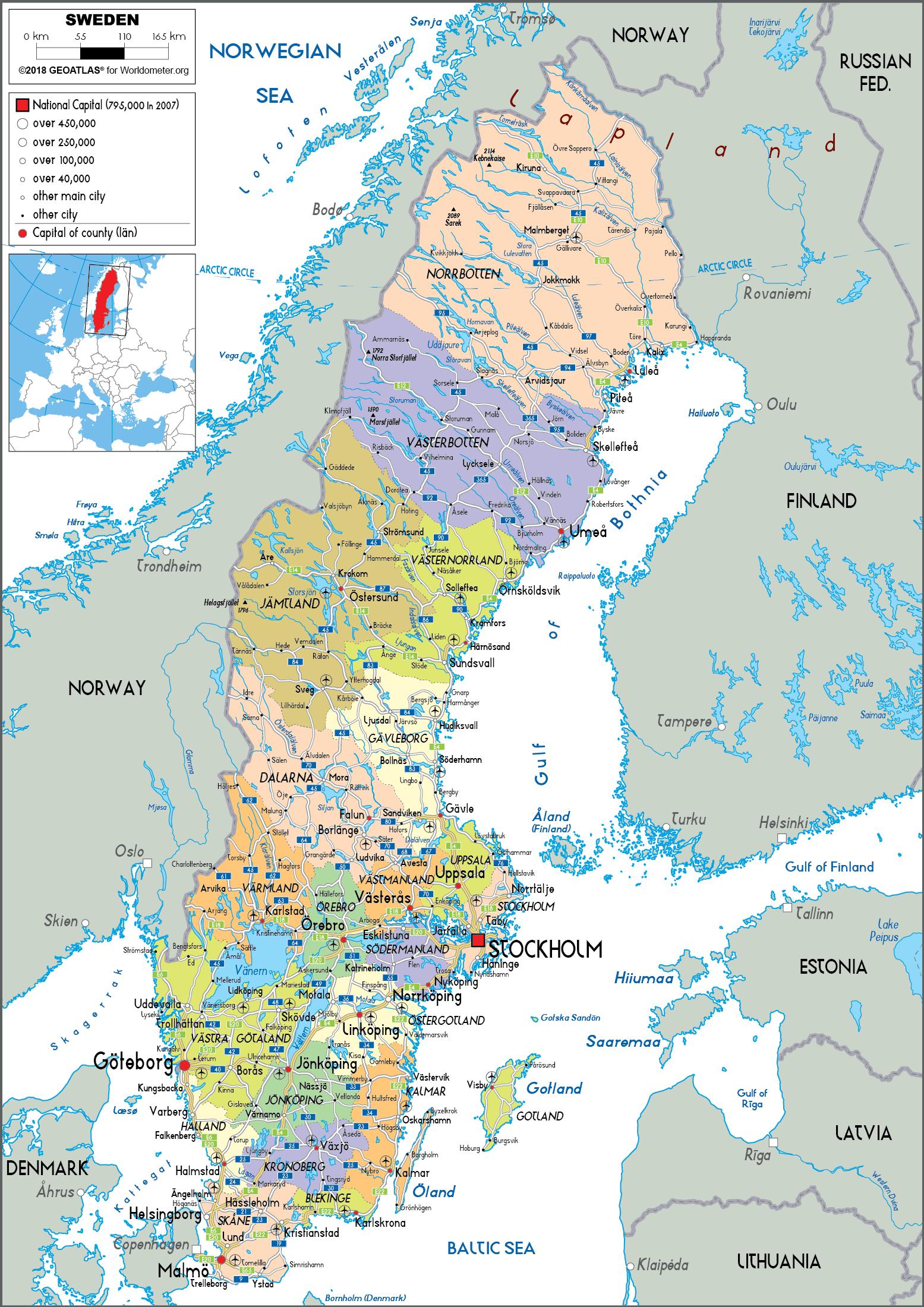 Mappa Delle Regioni Della Svezia Carta Politica E Statale Della Svezia