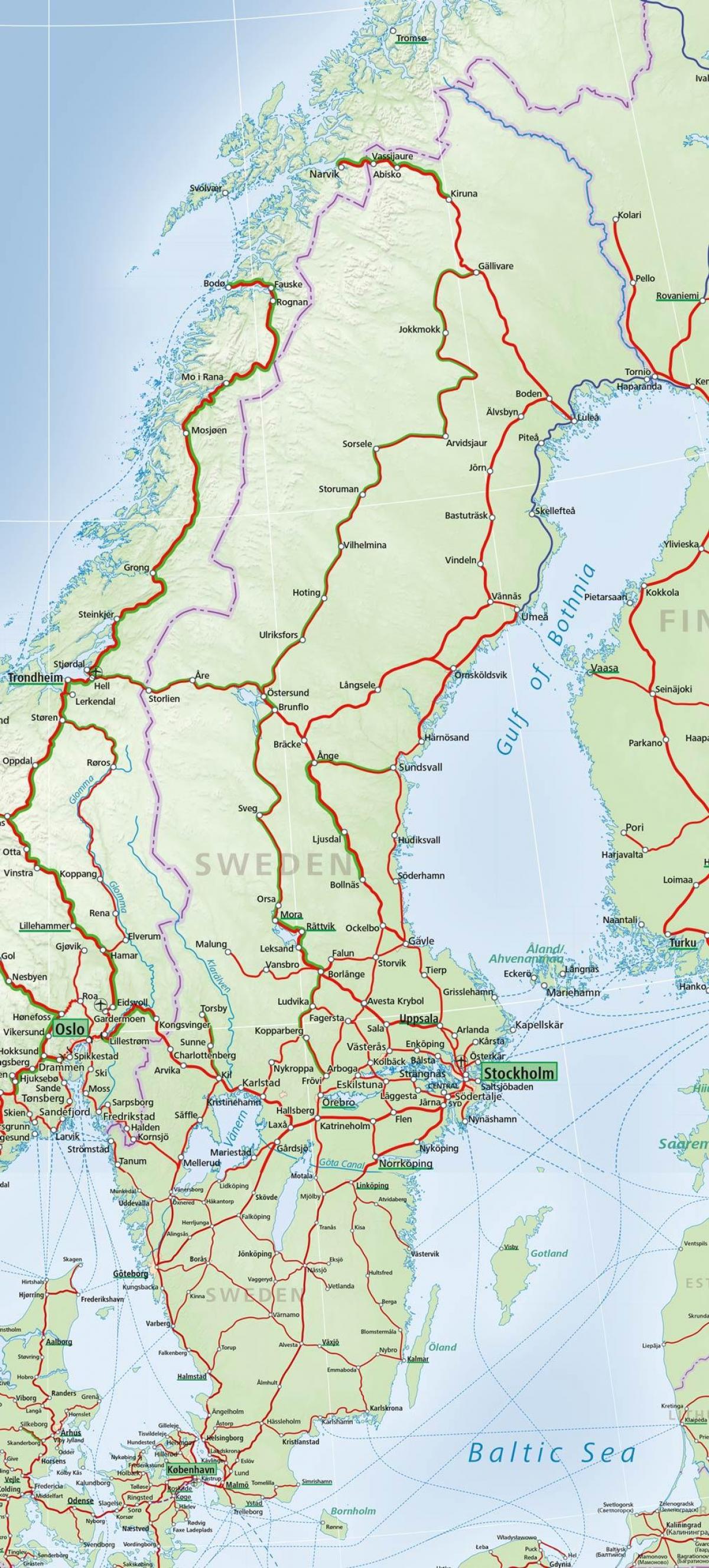 Mappa delle linee ferroviarie della Svezia