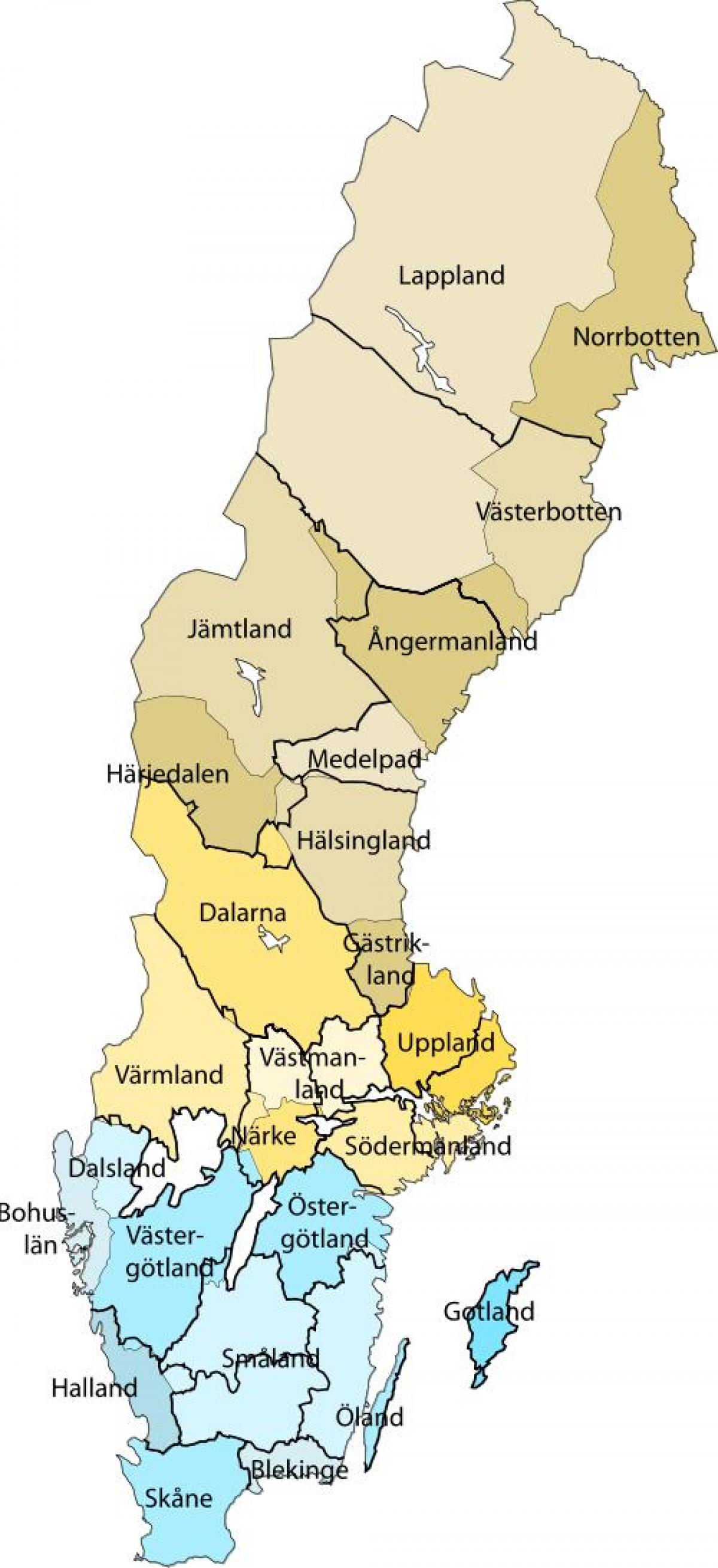 Mappa delle aree della Svezia