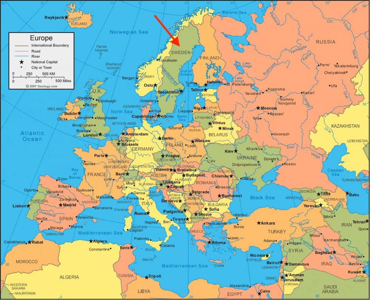 Posizione della Svezia sulla mappa dell'Europa settentrionale